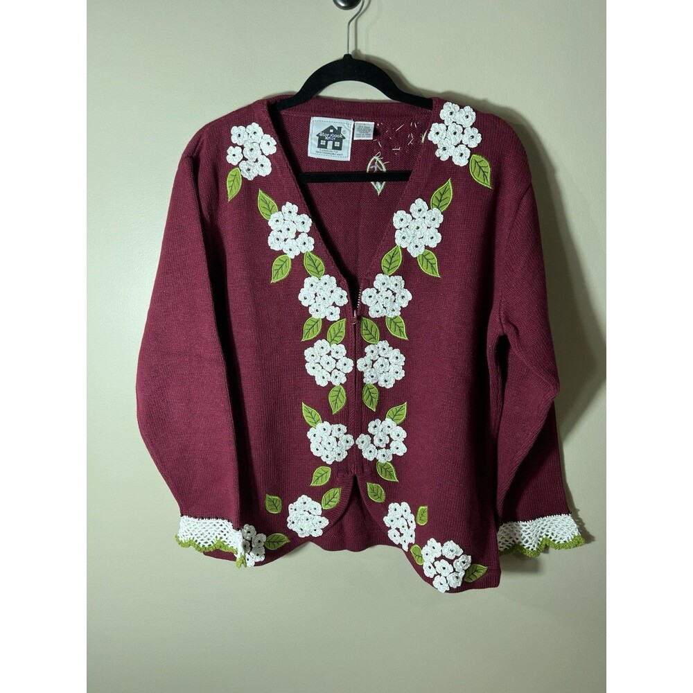 Storybook Knits Holiday Hydrangea Zip Cardigan Large